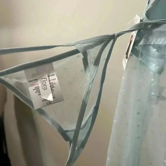 NWT FLORA NIKROOZ  BABY BLUE BABYDOLL LINGERIE SET L - Picture 7 of 7